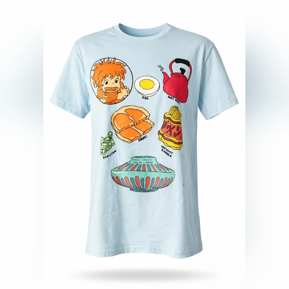 Studio Ghibli Ponyo Ramen Essentials Graphic T-Shirt Light Blue Unisex Small